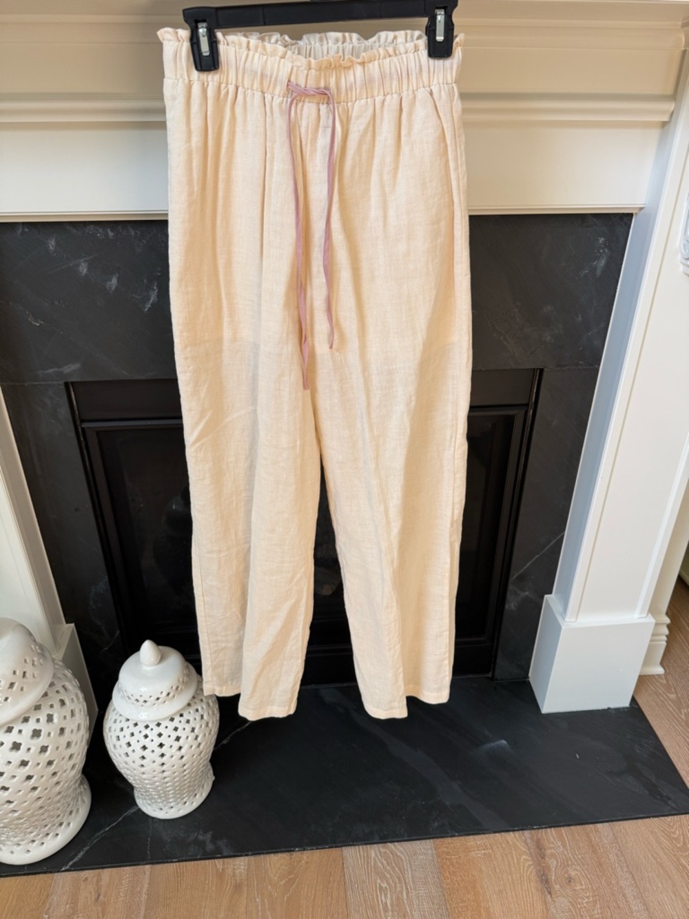 GREY LAB Cream Drawstring Linen-Blend Trousers